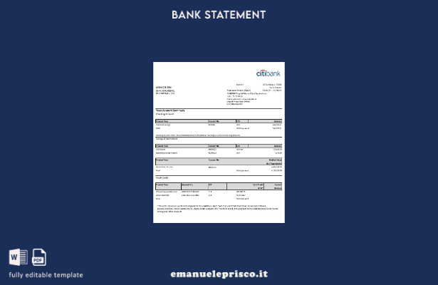 modello Excel di estratto conto bancario Citibank Francia stile verificato